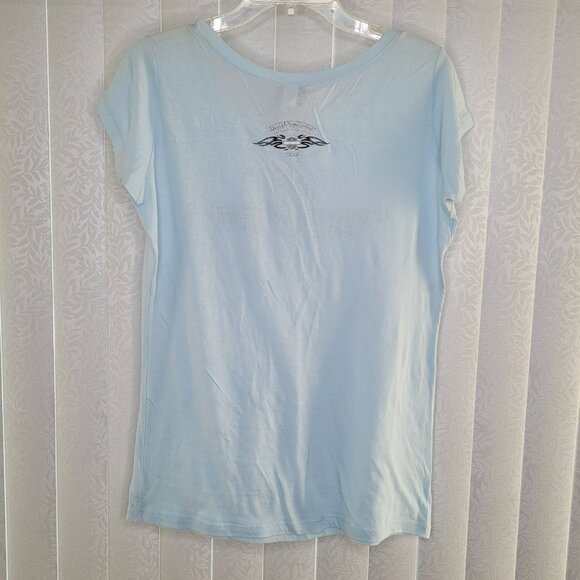 Harley-Davidson Light Blue Graphic Tee with Blue Rhinestones – Size XL (NWT) - Picture 2 of 7